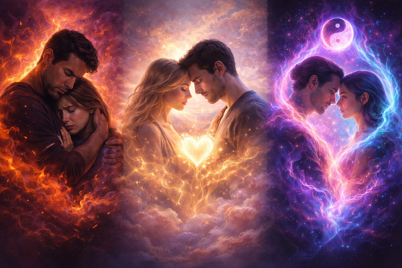 Karmic, soulmate and twin flame connections illustrated through emotional and spiritual energy